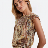 Asymmetric Sleeve Print Midi Dress