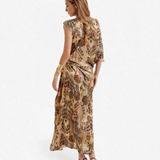 Asymmetric Sleeve Print Midi Dress