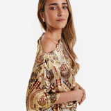 Asymmetric Sleeve Print Midi Dress