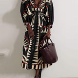 Unique Coconut Jungle Print Puff Sleeve Long Midi Dress
