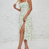 Women's Sleeveless Floral Summer Midi Dress with Leg Slit