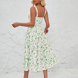 Women's Sleeveless Floral Summer Midi Dress with Leg Slit