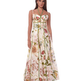 Cream Floral Corset Bustier Midi Dress