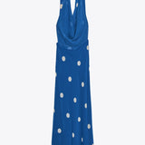 Polka Dot Draped Halter Midi Dress