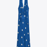Polka Dot Draped Halter Midi Dress