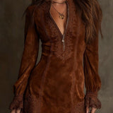 Vintage Blue Suede Lace Trim Mini Dress