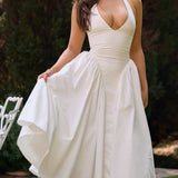 White Cotton Halter Midi Sundress