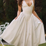 White Cotton Halter Midi Sundress