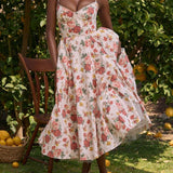 Italian Rose Print Tulle Midi Dress