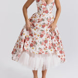Italian Rose Print Tulle Midi Dress