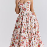 Italian Rose Print Tulle Midi Dress
