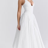 White Cotton Halter Midi Sundress