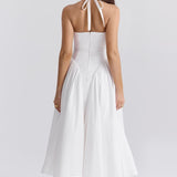 White Cotton Halter Midi Sundress