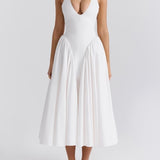 White Cotton Halter Midi Sundress