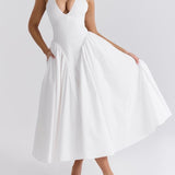 White Cotton Halter Midi Sundress