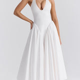 White Cotton Halter Midi Sundress