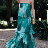 Calista Green Bloom Strapless Tiered Maxi Dress