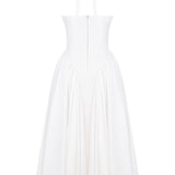 White Cotton Halter Midi Sundress