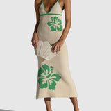 Knitted Suspender Halterneck V-Neck Backless Sexy Midi Dress