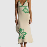 Knitted Suspender Halterneck V-Neck Backless Sexy Midi Dress