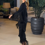 Deep V - Neck Fringe Midi Dress