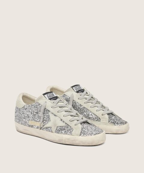 Women's Super-Star in silver glitter with ice-gray suede star