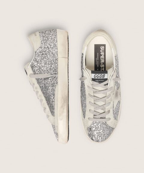 Women's Super-Star in silver glitter with ice-gray suede star
