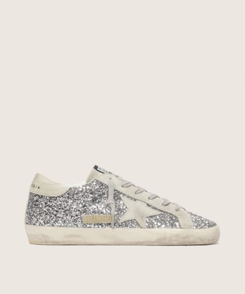 Women's Super-Star in silver glitter with ice-gray suede star