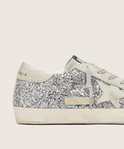 Women's Super-Star in silver glitter with ice-gray suede star