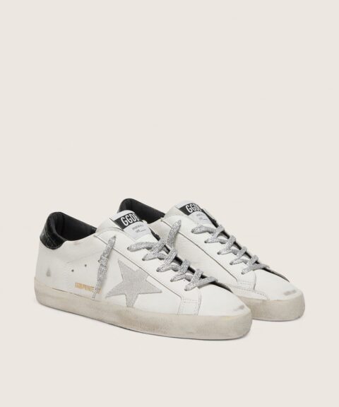 Women's Super-Star with white suede star and black croc-print leather heel tab