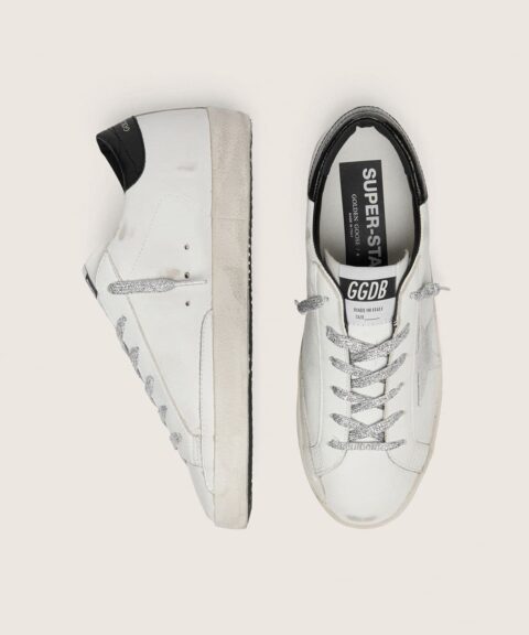 Women's Super-Star with white suede star and black croc-print leather heel tab