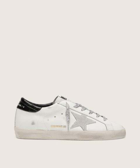 Women's Super-Star with white suede star and black croc-print leather heel tab
