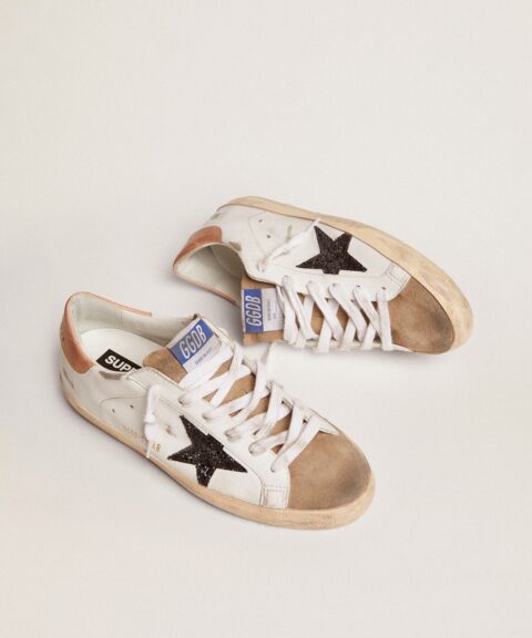 Women's Super-Star with black glitter star and pink heel tab