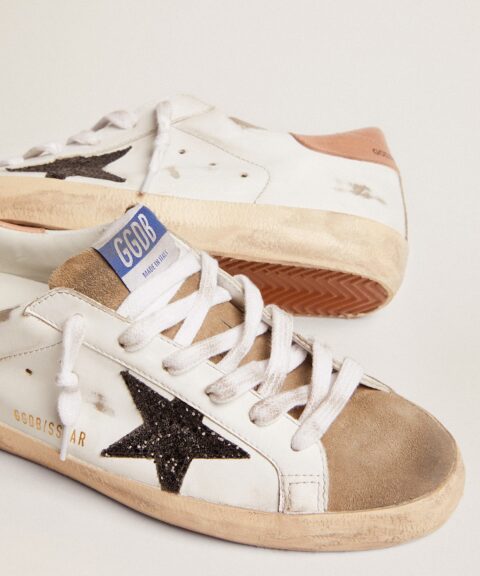 Women's Super-Star with black glitter star and pink heel tab