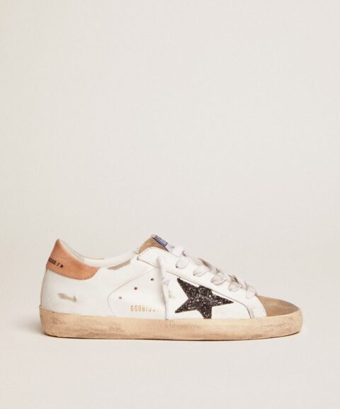 Women's Super-Star with black glitter star and pink heel tab