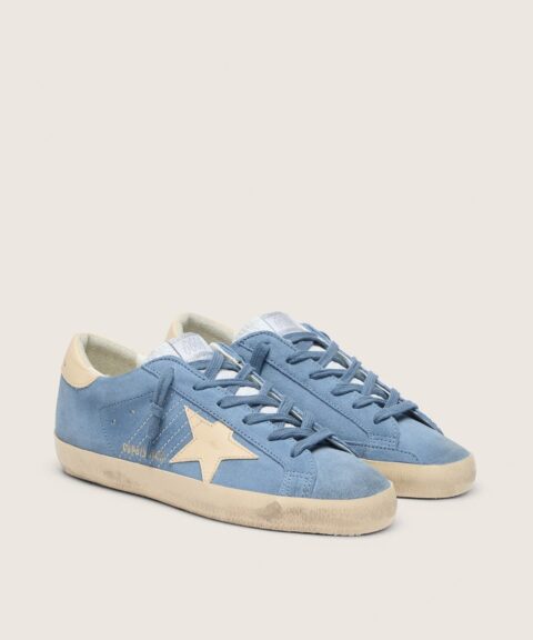 Super-Star in light blue suede with beige leather star and heel tab