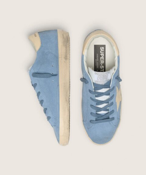 Super-Star in light blue suede with beige leather star and heel tab