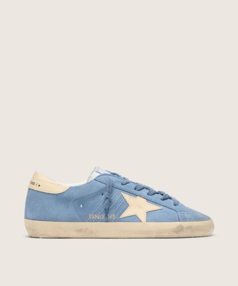Super-Star in light blue suede with beige leather star and heel tab