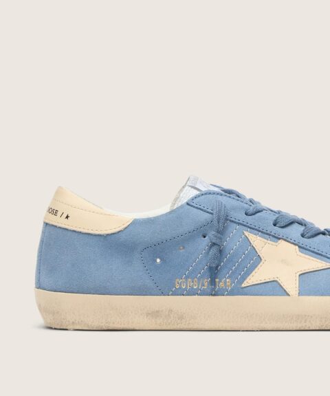 Super-Star in light blue suede with beige leather star and heel tab