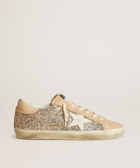 Women's Super-Star in silver glitter with leather star and heel tab