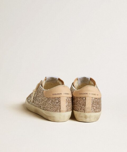 Women's Super-Star in silver glitter with leather star and heel tab