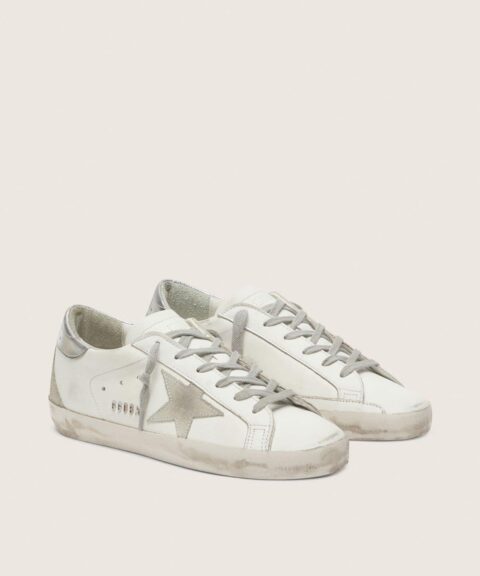 Women's Super-Star with silver heel tab and metal stud lettering
