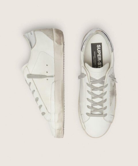 Women's Super-Star with silver heel tab and metal stud lettering