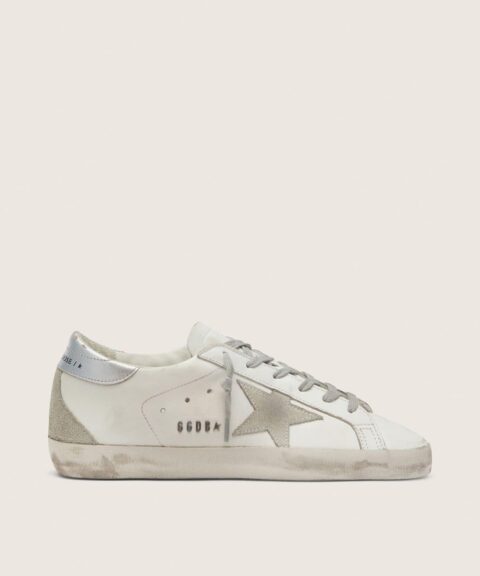 Women's Super-Star with silver heel tab and metal stud lettering