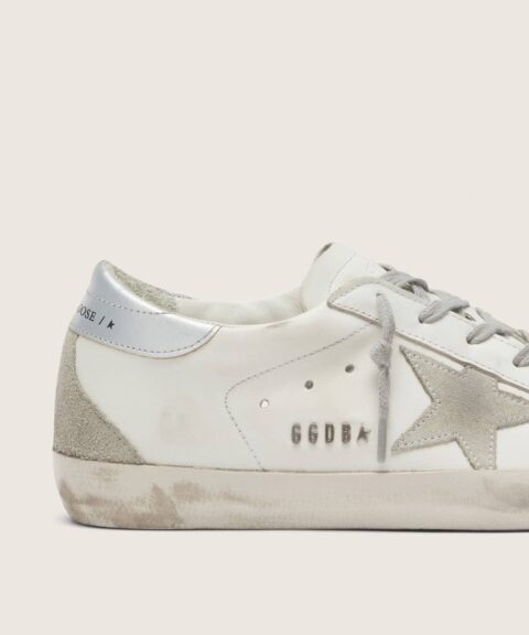 Women's Super-Star with silver heel tab and metal stud lettering