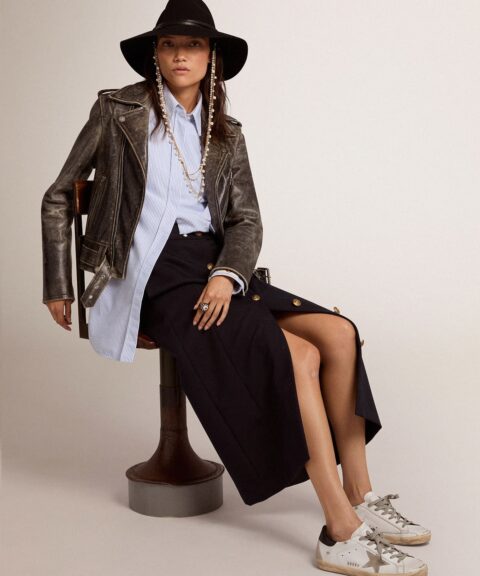 Women's Super-Star with black heel tab and metal stud lettering