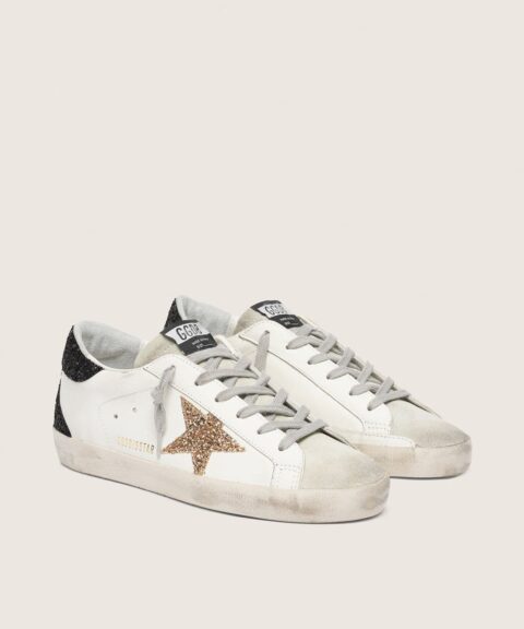 Women's Super-Star in nappa leather with gold glitter star and black glitter heel tab