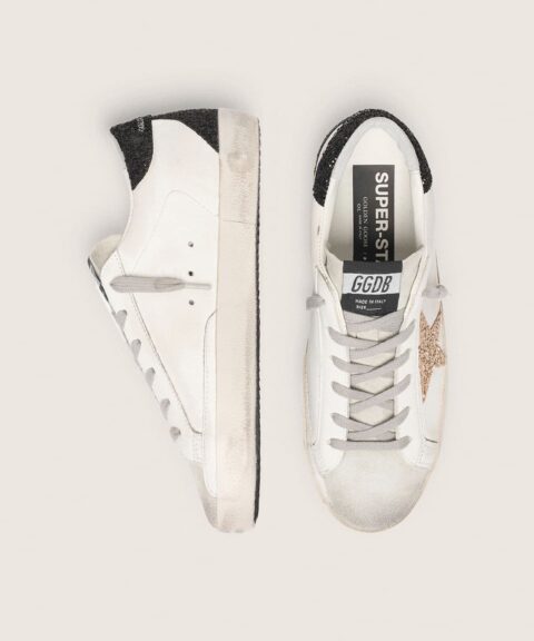 Women's Super-Star in nappa leather with gold glitter star and black glitter heel tab