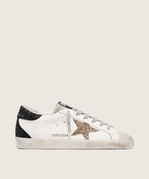 Women's Super-Star in nappa leather with gold glitter star and black glitter heel tab