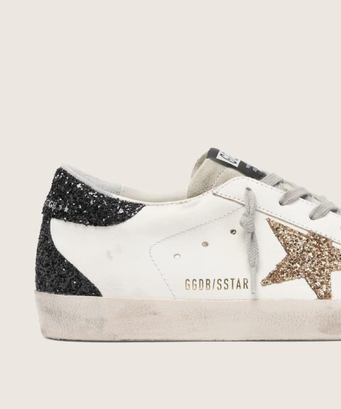 Women's Super-Star in nappa leather with gold glitter star and black glitter heel tab